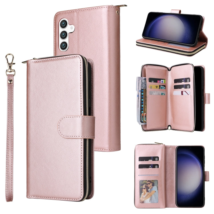 9-Card Slots Zipper Wallet Bag Leather Phone Case, For Samsung Galaxy S24 FE 5G, For Samsung Galaxy A15 5G, For Samsung Galaxy A55, For Samsung Galaxy S24 Ultra 5G, For Samsung Galaxy S24+ 5G, For Samsung Galaxy S24 5G