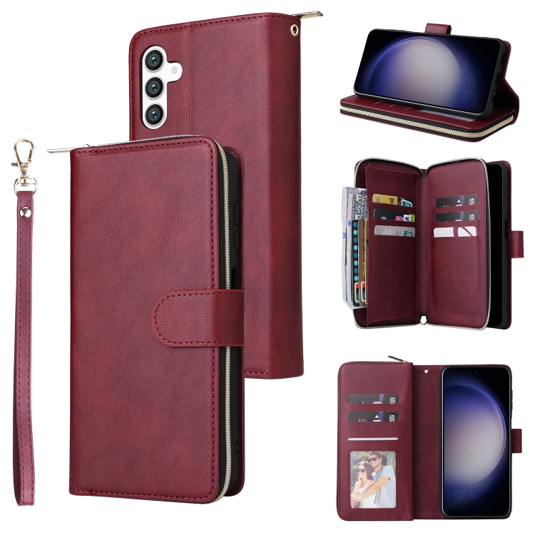 9-Card Slots Zipper Wallet Bag Leather Phone Case, For Samsung Galaxy S24 FE 5G, For Samsung Galaxy A15 5G, For Samsung Galaxy A55, For Samsung Galaxy S24 Ultra 5G, For Samsung Galaxy S24+ 5G, For Samsung Galaxy S24 5G