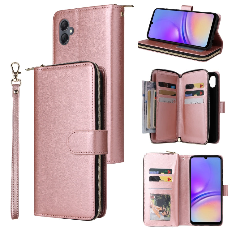 9-Card Slots Zipper Wallet Bag Leather Phone Case, For Samsung Galaxy A05, For Samsung Galaxy A05s, For Samsung Galaxy A25, For Samsung Galaxy S23 FE 5G