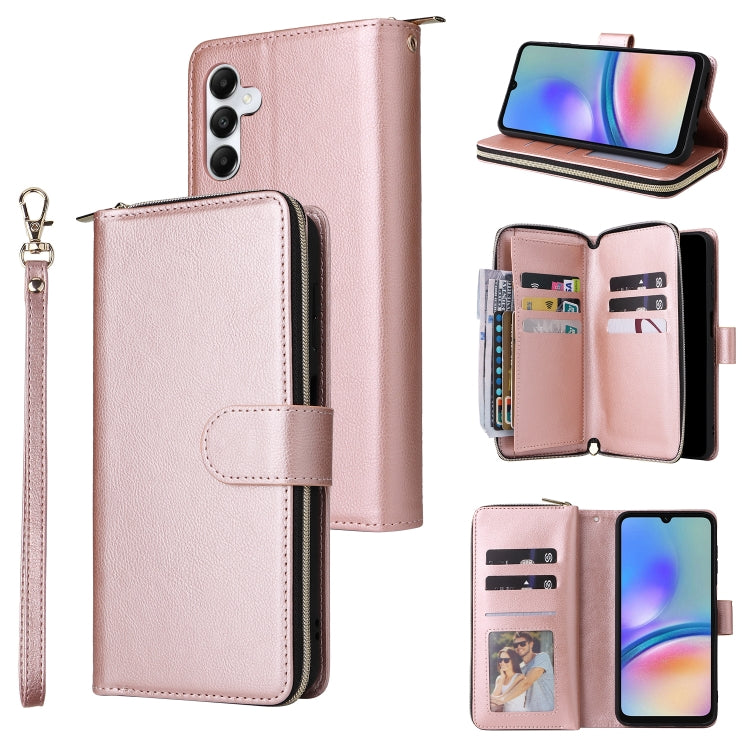 9-Card Slots Zipper Wallet Bag Leather Phone Case, For Samsung Galaxy A05, For Samsung Galaxy A05s, For Samsung Galaxy A25, For Samsung Galaxy S23 FE 5G