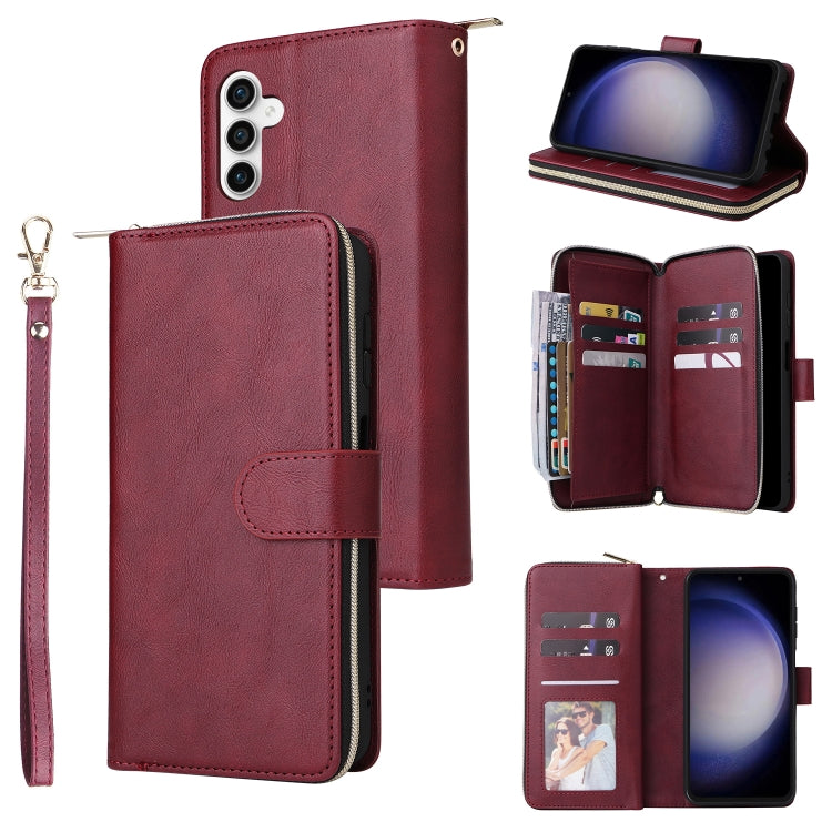 9-Card Slots Zipper Wallet Bag Leather Phone Case, For Samsung Galaxy A05, For Samsung Galaxy A05s, For Samsung Galaxy A25, For Samsung Galaxy S23 FE 5G