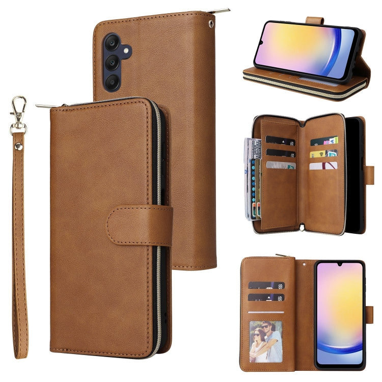 9-Card Slots Zipper Wallet Bag Leather Phone Case, For Samsung Galaxy A05, For Samsung Galaxy A05s, For Samsung Galaxy A25, For Samsung Galaxy S23 FE 5G