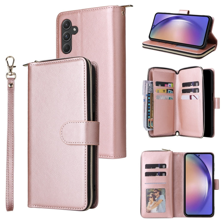 9-Card Slots Zipper Wallet Bag Leather Phone Case, For Samsung Galaxy S24 FE 5G, For Samsung Galaxy A15 5G, For Samsung Galaxy A55, For Samsung Galaxy S24 Ultra 5G, For Samsung Galaxy S24+ 5G, For Samsung Galaxy S24 5G