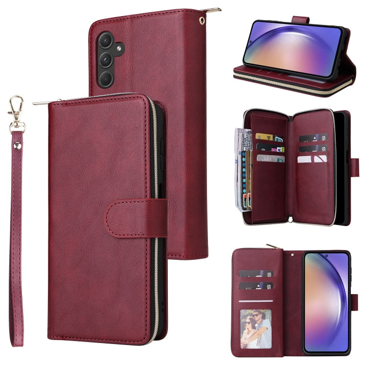 9-Card Slots Zipper Wallet Bag Leather Phone Case, For Samsung Galaxy S24 FE 5G, For Samsung Galaxy A15 5G, For Samsung Galaxy A55, For Samsung Galaxy S24 Ultra 5G, For Samsung Galaxy S24+ 5G, For Samsung Galaxy S24 5G