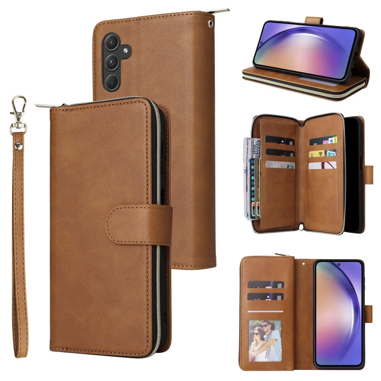 9-Card Slots Zipper Wallet Bag Leather Phone Case, For Samsung Galaxy S24 FE 5G, For Samsung Galaxy A15 5G, For Samsung Galaxy A55, For Samsung Galaxy S24 Ultra 5G, For Samsung Galaxy S24+ 5G, For Samsung Galaxy S24 5G