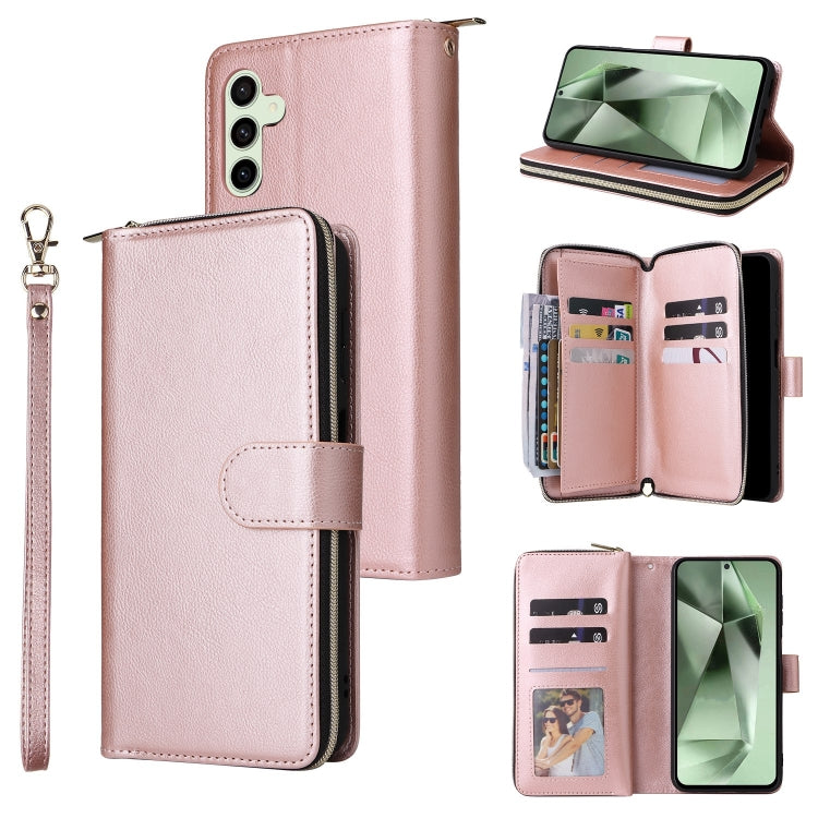 9-Card Slots Zipper Wallet Bag Leather Phone Case, For Samsung Galaxy S24 FE 5G, For Samsung Galaxy A15 5G, For Samsung Galaxy A55, For Samsung Galaxy S24 Ultra 5G, For Samsung Galaxy S24+ 5G, For Samsung Galaxy S24 5G