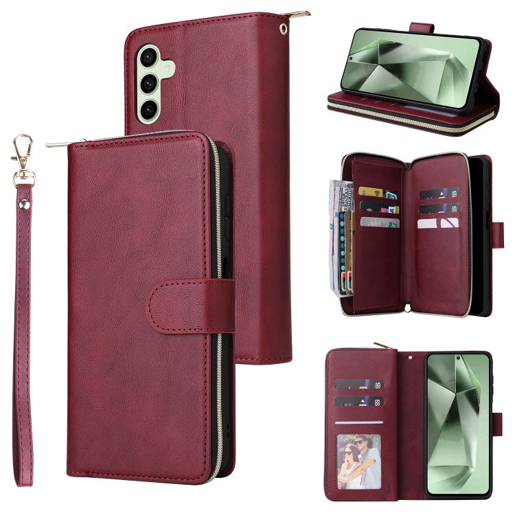 9-Card Slots Zipper Wallet Bag Leather Phone Case, For Samsung Galaxy S24 FE 5G, For Samsung Galaxy A15 5G, For Samsung Galaxy A55, For Samsung Galaxy S24 Ultra 5G, For Samsung Galaxy S24+ 5G, For Samsung Galaxy S24 5G