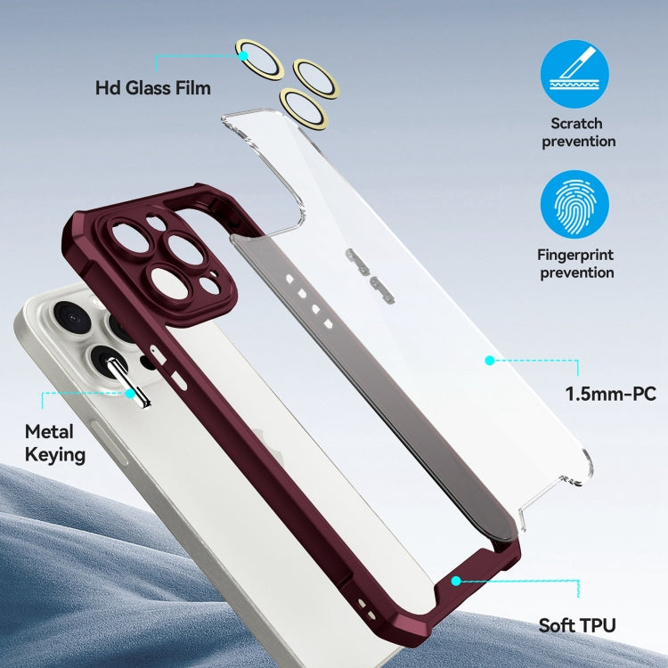 Shockproof Acrylic Phone Case with Lens Glass Film, For iPhone 16 Pro Max, For iPhone 16 Pro, For iPhone 16 Plus, For iPhone 16, For iPhone 15 Pro Max