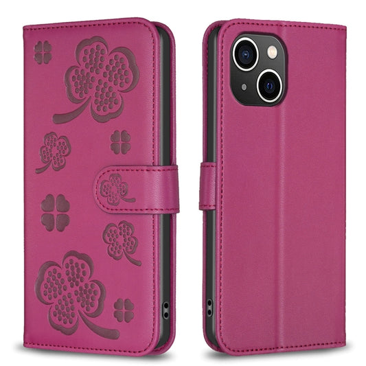 Four-leaf Embossed Leather Phone Case, For iPhone 14 Plus, For iPhone 14, For iPhone 14 Pro, For iPhone 14 Pro Max