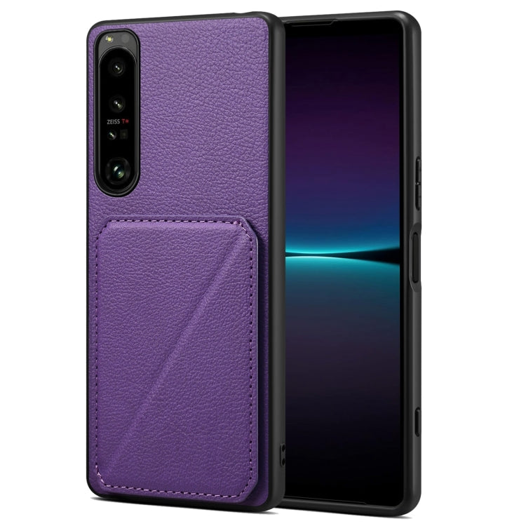 Denior Imitation Calf Leather Back Phone Case with Holder, For Sony Xperia 1 V, For Sony Xperia 10 V, For Sony Xperia 5 IV, For Sony Xperia 1 IV, For Sony Xperia 10 IV, For Sony Xperia 5 III