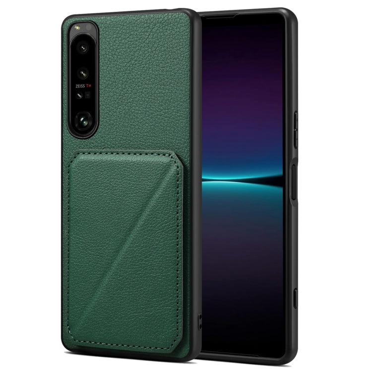 Denior Imitation Calf Leather Back Phone Case with Holder, For Sony Xperia 1 V, For Sony Xperia 10 V, For Sony Xperia 5 IV, For Sony Xperia 1 IV, For Sony Xperia 10 IV, For Sony Xperia 5 III