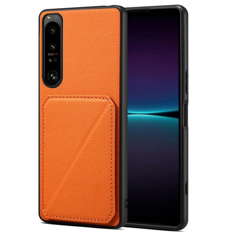 Denior Imitation Calf Leather Back Phone Case with Holder, For Sony Xperia 1 V, For Sony Xperia 10 V, For Sony Xperia 5 IV, For Sony Xperia 1 IV, For Sony Xperia 10 IV, For Sony Xperia 5 III