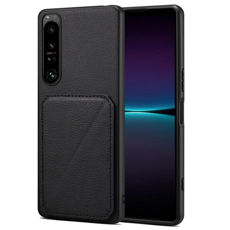 Denior Imitation Calf Leather Back Phone Case with Holder, For Sony Xperia 1 V, For Sony Xperia 10 V, For Sony Xperia 5 IV, For Sony Xperia 1 IV, For Sony Xperia 10 IV, For Sony Xperia 5 III