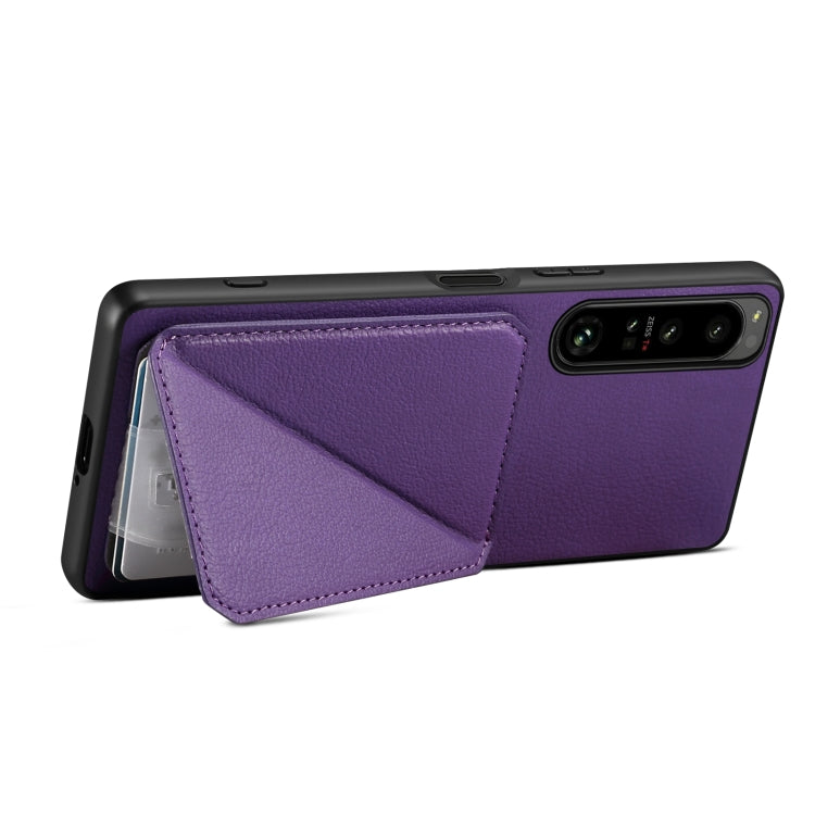 Denior Imitation Calf Leather Back Phone Case with Holder, For Sony Xperia 1 V, For Sony Xperia 10 V, For Sony Xperia 5 IV, For Sony Xperia 1 IV, For Sony Xperia 10 IV, For Sony Xperia 5 III