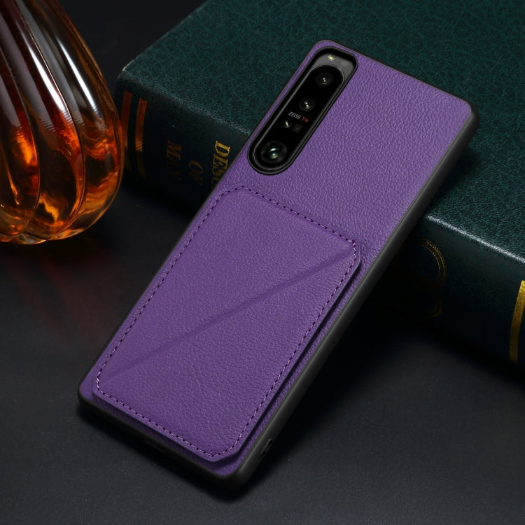 Denior Imitation Calf Leather Back Phone Case with Holder, For Sony Xperia 1 V, For Sony Xperia 10 V, For Sony Xperia 5 IV, For Sony Xperia 1 IV, For Sony Xperia 10 IV, For Sony Xperia 5 III