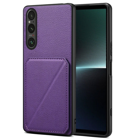 Denior Imitation Calf Leather Back Phone Case with Holder, For Sony Xperia 1 V, For Sony Xperia 10 V, For Sony Xperia 5 IV, For Sony Xperia 1 IV, For Sony Xperia 10 IV, For Sony Xperia 5 III