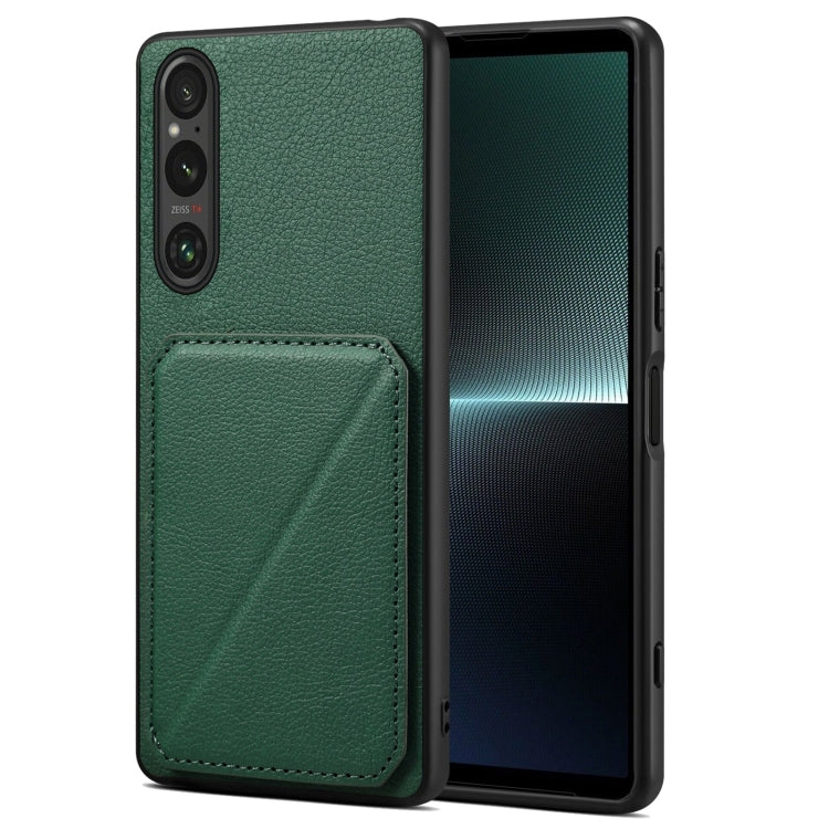 Denior Imitation Calf Leather Back Phone Case with Holder, For Sony Xperia 1 V, For Sony Xperia 10 V, For Sony Xperia 5 IV, For Sony Xperia 1 IV, For Sony Xperia 10 IV, For Sony Xperia 5 III