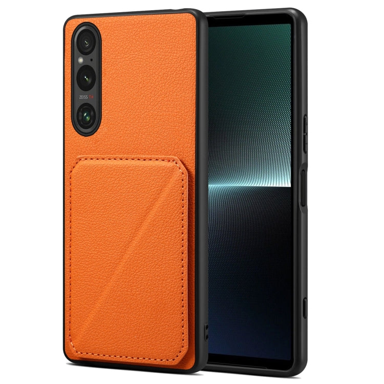 Denior Imitation Calf Leather Back Phone Case with Holder, For Sony Xperia 1 V, For Sony Xperia 10 V, For Sony Xperia 5 IV, For Sony Xperia 1 IV, For Sony Xperia 10 IV, For Sony Xperia 5 III