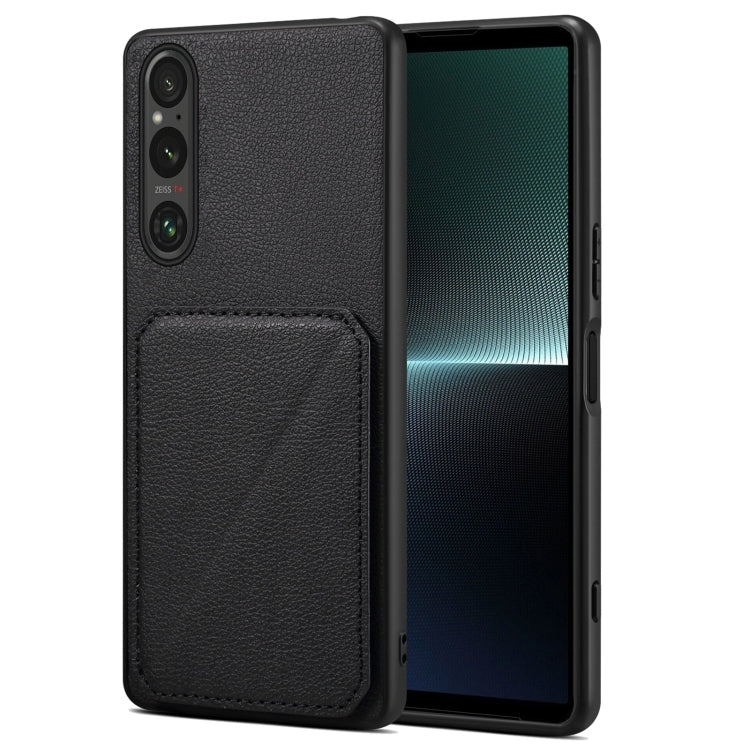 Denior Imitation Calf Leather Back Phone Case with Holder, For Sony Xperia 1 V, For Sony Xperia 10 V, For Sony Xperia 5 IV, For Sony Xperia 1 IV, For Sony Xperia 10 IV, For Sony Xperia 5 III