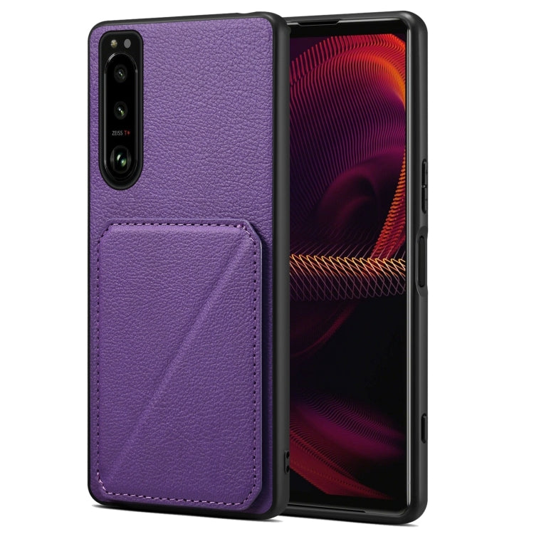 Denior Imitation Calf Leather Back Phone Case with Holder, For Sony Xperia 1 V, For Sony Xperia 10 V, For Sony Xperia 5 IV, For Sony Xperia 1 IV, For Sony Xperia 10 IV, For Sony Xperia 5 III