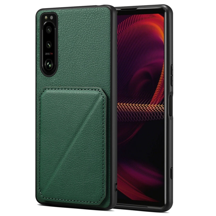 Denior Imitation Calf Leather Back Phone Case with Holder, For Sony Xperia 1 V, For Sony Xperia 10 V, For Sony Xperia 5 IV, For Sony Xperia 1 IV, For Sony Xperia 10 IV, For Sony Xperia 5 III