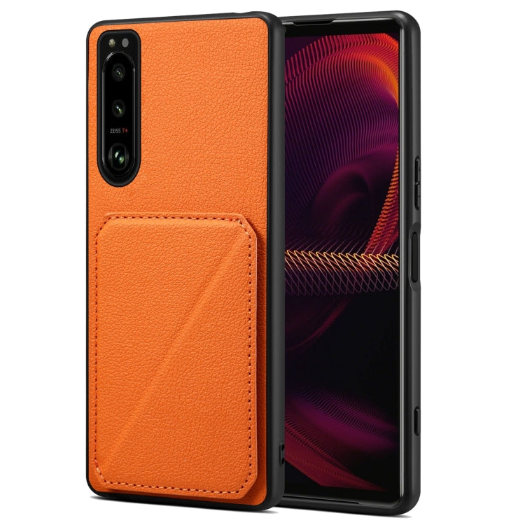 Denior Imitation Calf Leather Back Phone Case with Holder, For Sony Xperia 1 V, For Sony Xperia 10 V, For Sony Xperia 5 IV, For Sony Xperia 1 IV, For Sony Xperia 10 IV, For Sony Xperia 5 III