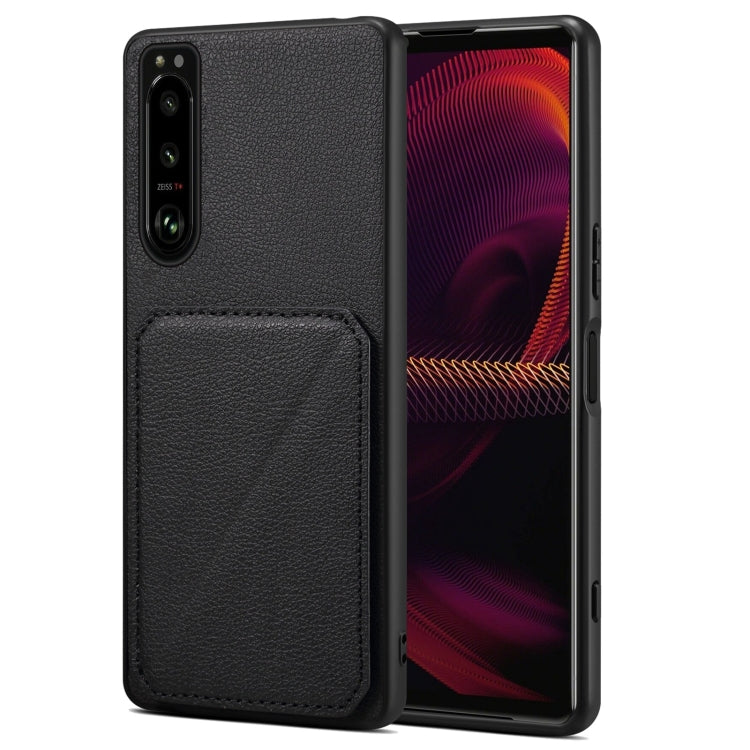 Denior Imitation Calf Leather Back Phone Case with Holder, For Sony Xperia 1 V, For Sony Xperia 10 V, For Sony Xperia 5 IV, For Sony Xperia 1 IV, For Sony Xperia 10 IV, For Sony Xperia 5 III