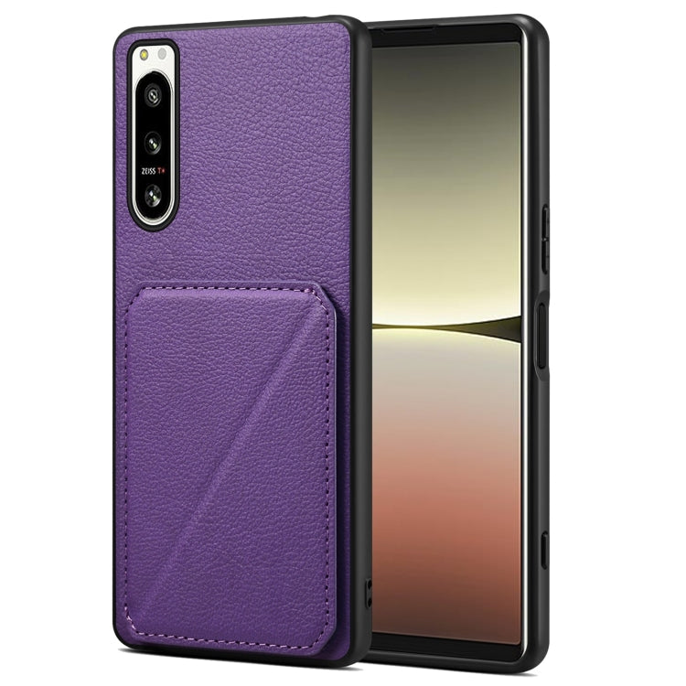 Denior Imitation Calf Leather Back Phone Case with Holder, For Sony Xperia 1 V, For Sony Xperia 10 V, For Sony Xperia 5 IV, For Sony Xperia 1 IV, For Sony Xperia 10 IV, For Sony Xperia 5 III