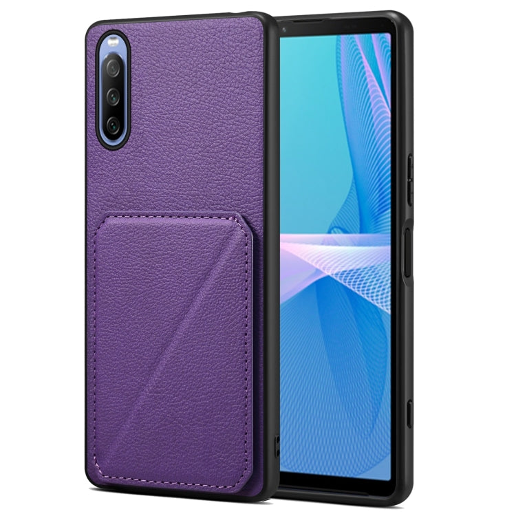 Denior Imitation Calf Leather Back Phone Case with Holder, For Sony Xperia 1 V, For Sony Xperia 10 V, For Sony Xperia 5 IV, For Sony Xperia 1 IV, For Sony Xperia 10 IV, For Sony Xperia 5 III