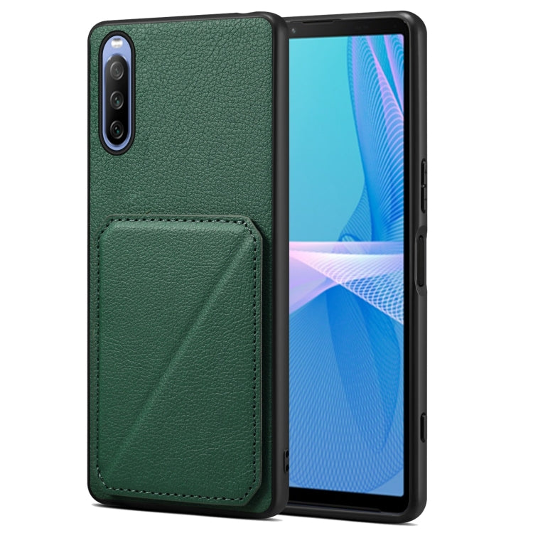 Denior Imitation Calf Leather Back Phone Case with Holder, For Sony Xperia 1 V, For Sony Xperia 10 V, For Sony Xperia 5 IV, For Sony Xperia 1 IV, For Sony Xperia 10 IV, For Sony Xperia 5 III