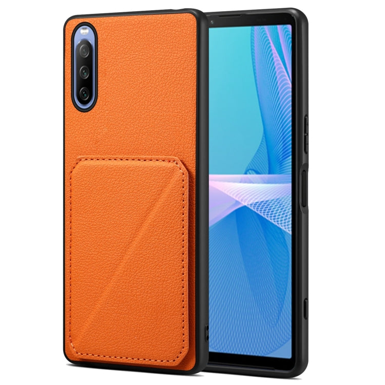 Denior Imitation Calf Leather Back Phone Case with Holder, For Sony Xperia 1 V, For Sony Xperia 10 V, For Sony Xperia 5 IV, For Sony Xperia 1 IV, For Sony Xperia 10 IV, For Sony Xperia 5 III