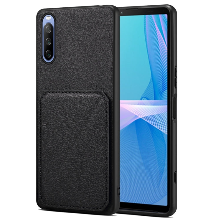 Denior Imitation Calf Leather Back Phone Case with Holder, For Sony Xperia 1 V, For Sony Xperia 10 V, For Sony Xperia 5 IV, For Sony Xperia 1 IV, For Sony Xperia 10 IV, For Sony Xperia 5 III