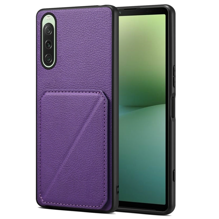 Denior Imitation Calf Leather Back Phone Case with Holder, For Sony Xperia 1 V, For Sony Xperia 10 V, For Sony Xperia 5 IV, For Sony Xperia 1 IV, For Sony Xperia 10 IV, For Sony Xperia 5 III