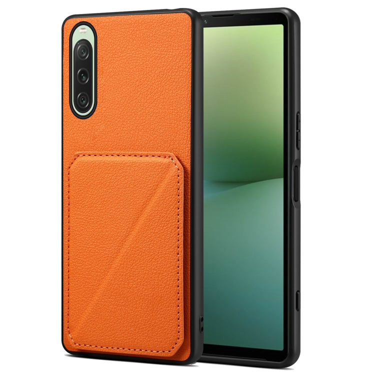 Denior Imitation Calf Leather Back Phone Case with Holder, For Sony Xperia 1 V, For Sony Xperia 10 V, For Sony Xperia 5 IV, For Sony Xperia 1 IV, For Sony Xperia 10 IV, For Sony Xperia 5 III