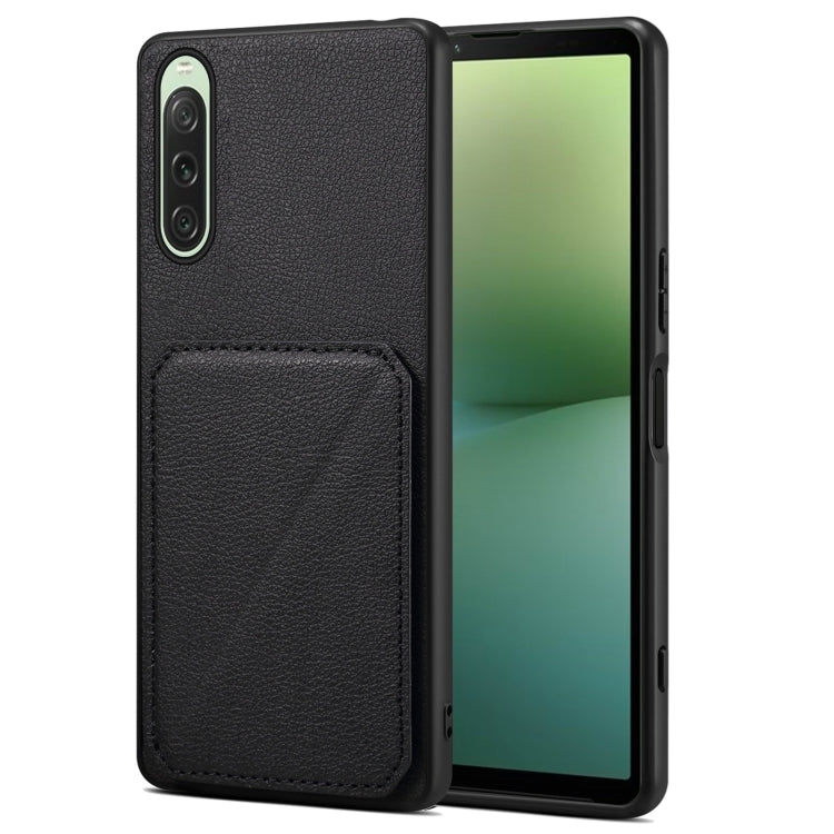 Denior Imitation Calf Leather Back Phone Case with Holder, For Sony Xperia 1 V, For Sony Xperia 10 V, For Sony Xperia 5 IV, For Sony Xperia 1 IV, For Sony Xperia 10 IV, For Sony Xperia 5 III