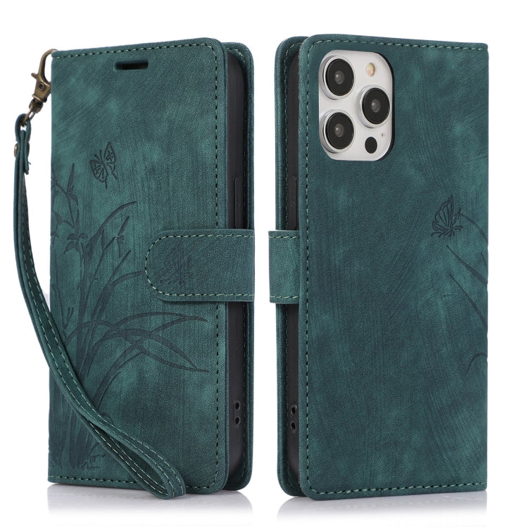 Orchid Butterfly Embossed Leather Phone Case, For iPhone 15 Pro, For iPhone 15 Plus, For iPhone 15, For iPhone 14 Plus, For iPhone 14