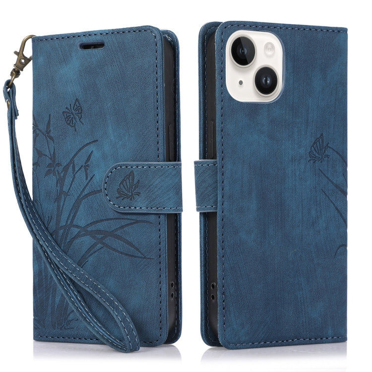 Orchid Butterfly Embossed Leather Phone Case, For iPhone 15 Pro, For iPhone 15 Plus, For iPhone 15, For iPhone 14 Plus, For iPhone 14