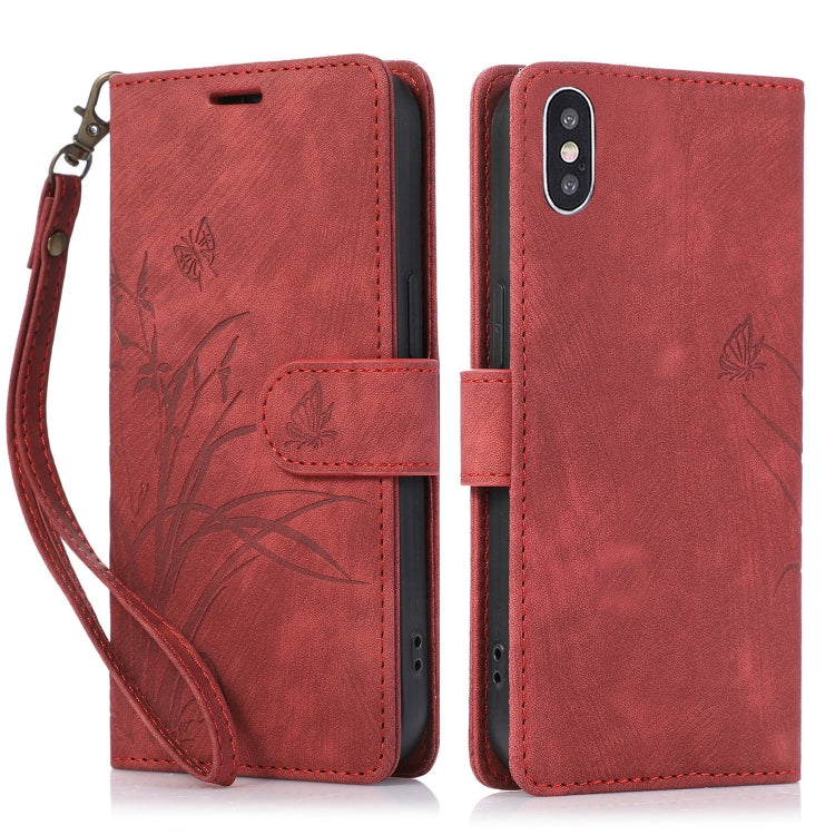 Orchid Butterfly Embossed Leather Phone Case, For iPhone 11 Pro, For iPhone X / XS, For iPhone XR, For iPhone XS Max, For iPhone 7 Plus / 8 Plus