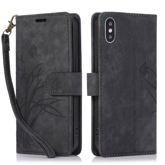 Orchid Butterfly Embossed Leather Phone Case, For iPhone XS Max, For iPhone 7 Plus / 8 Plus