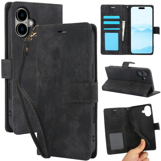 Orchid Butterfly Embossed Leather Phone Case, For iPhone 16, For iPhone 15 Pro Max, For iPhone 15 Pro, For iPhone 15 Plus
