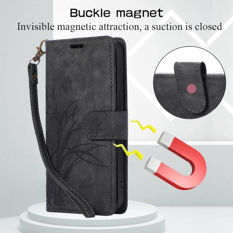 Orchid Butterfly Embossed Leather Phone Case, For iPhone 16e, For iPhone 16 Pro Max, For iPhone 16 Pro, For iPhone 16 Plus