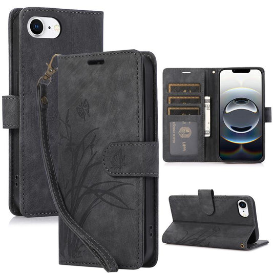 Orchid Butterfly Embossed Leather Phone Case, For iPhone 16e, For iPhone 16 Pro Max, For iPhone 16 Pro, For iPhone 16 Plus