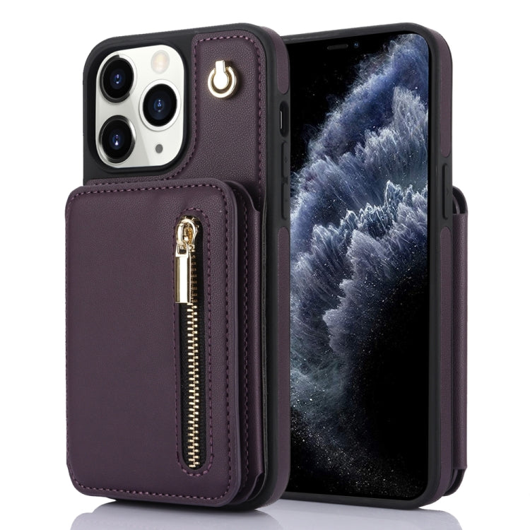 YM006 Skin Feel Zipper Card Bag Phone Case with Dual Lanyard, For iPhone 12 / 12 Pro, For iPhone 12 Pro Max, For iPhone 11 Pro Max, For iPhone 11