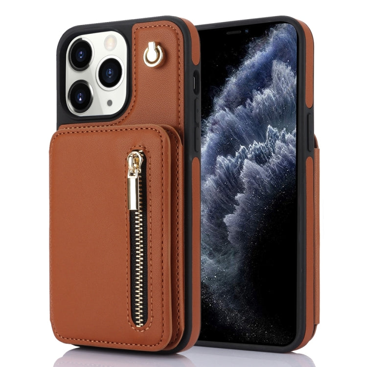 YM006 Skin Feel Zipper Card Bag Phone Case with Dual Lanyard, For iPhone 12 / 12 Pro, For iPhone 12 Pro Max, For iPhone 11 Pro Max, For iPhone 11