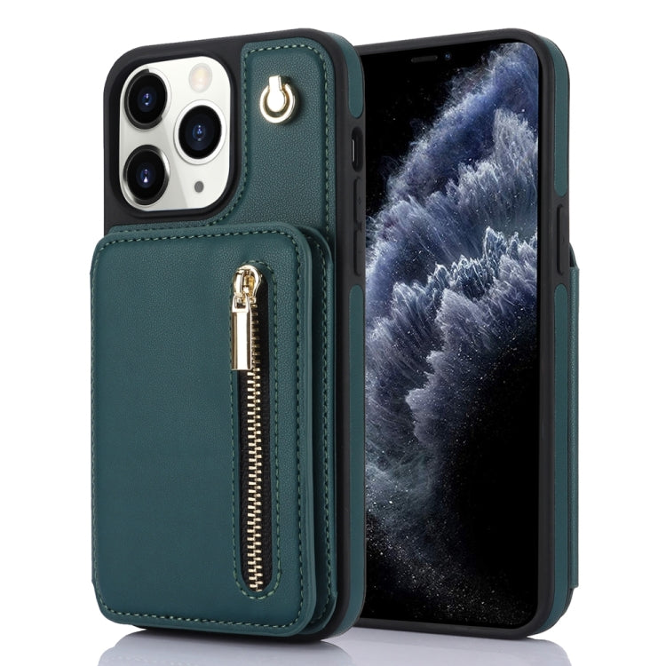 YM006 Skin Feel Zipper Card Bag Phone Case with Dual Lanyard, For iPhone 12 / 12 Pro, For iPhone 12 Pro Max, For iPhone 11 Pro Max, For iPhone 11