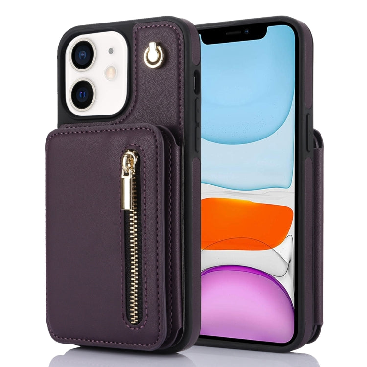 YM006 Skin Feel Zipper Card Bag Phone Case with Dual Lanyard, For iPhone 12 / 12 Pro, For iPhone 12 Pro Max, For iPhone 11 Pro Max, For iPhone 11