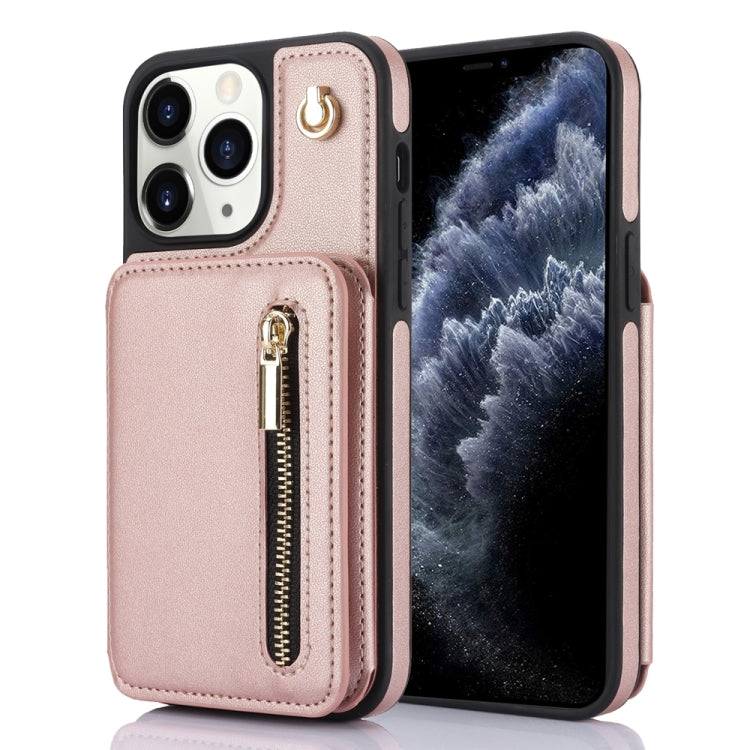 YM006 Skin Feel Zipper Card Bag Phone Case with Dual Lanyard