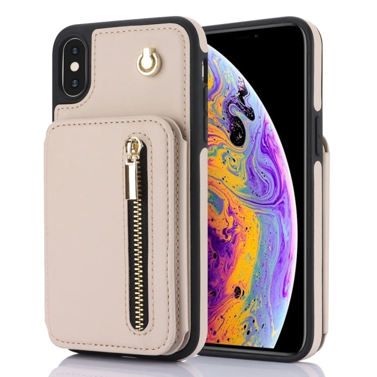 YM006 Skin Feel Zipper Card Bag Phone Case with Dual Lanyard, For iPhone 11 Pro, For iPhone X / XS, For iPhone XR, For iPhone XS Max