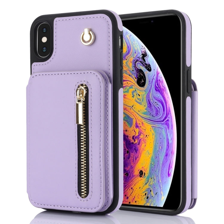 YM006 Skin Feel Zipper Card Bag Phone Case with Dual Lanyard, For iPhone 11 Pro, For iPhone X / XS, For iPhone XR, For iPhone XS Max