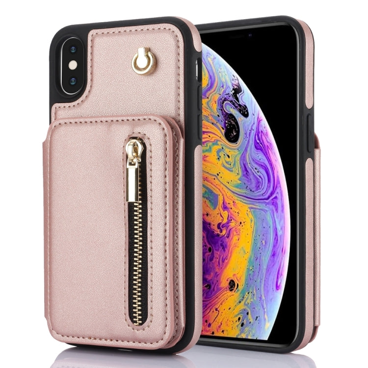 YM006 Skin Feel Zipper Card Bag Phone Case with Dual Lanyard